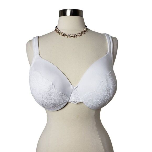 Cacique Women's Bra 40C White Lace Full Coverage Underwire Lightly Lined - Picture 1 of 6